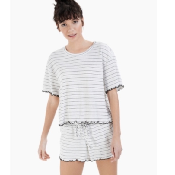 NWT JENNI Sets White Textured Striped Short Sleeve Round Neck T-Shirt Sleepwear - Picture 1 of 1